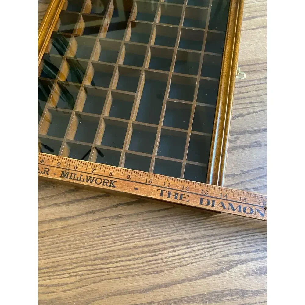 Vintage Wooden Trinket Display Trinket Shelf With Glass Door Felt Wall Hanging